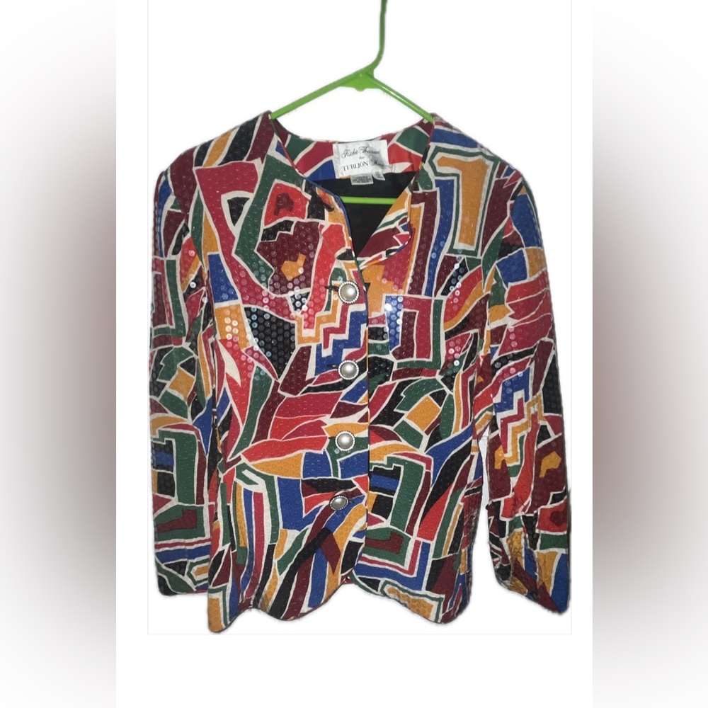 Vintage Rickie Freeman for Teri Jon Nites 100%Silk Sequin AbstractPattern Blazer
